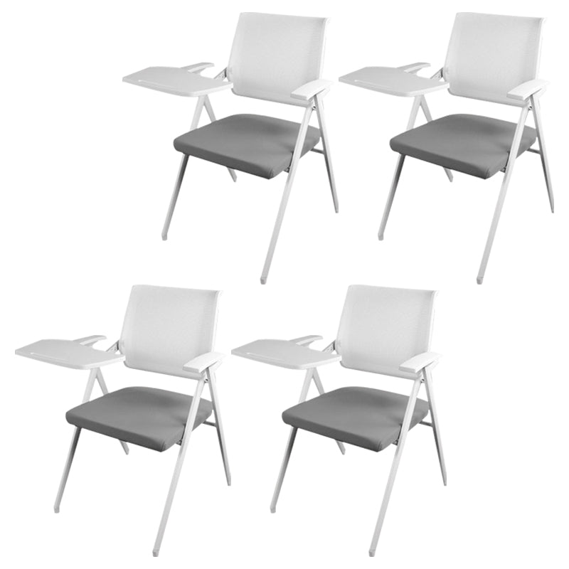 Mid Back Conference Chair with Arms White Metal Frame Modern Computer Office Chair Grey Small Writing Pad 4 Piece Set Clearhalo 'furn' 'furn_office_chair' 'Furniture' 'furniture_office_chair' 'Office Chairs' 'Office Furniture' 'office_chair' 5011271