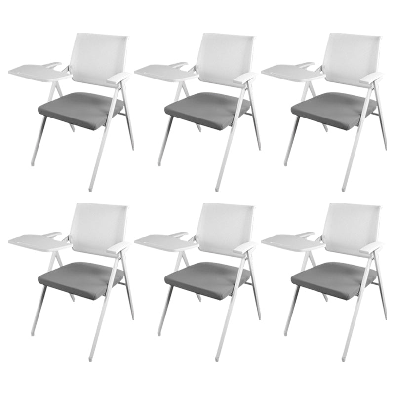 Mid Back Conference Chair with Arms White Metal Frame Modern Computer Office Chair Grey Small Writing Pad 6 Piece Set Clearhalo 'furn' 'furn_office_chair' 'Furniture' 'furniture_office_chair' 'Office Chairs' 'Office Furniture' 'office_chair' 5011273