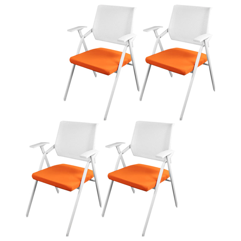Mid Back Conference Chair with Arms White Metal Frame Modern Computer Office Chair Orange Without Writing Pad 4 Piece Set Clearhalo 'furn' 'furn_office_chair' 'Furniture' 'furniture_office_chair' 'Office Chairs' 'Office Furniture' 'office_chair' 5011277