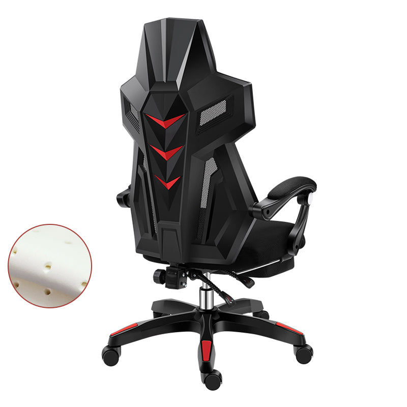 Black Nylon Frame Modern Gaming Chair Swivel Computer Desk Chair with Padded Arms Textured Black With Footrest Latex Clearhalo 'furn' 'furn_office_chair' 'Furniture' 'furniture_office_chair' 'Office Chairs' 'Office Furniture' 'office_chair' 5011318