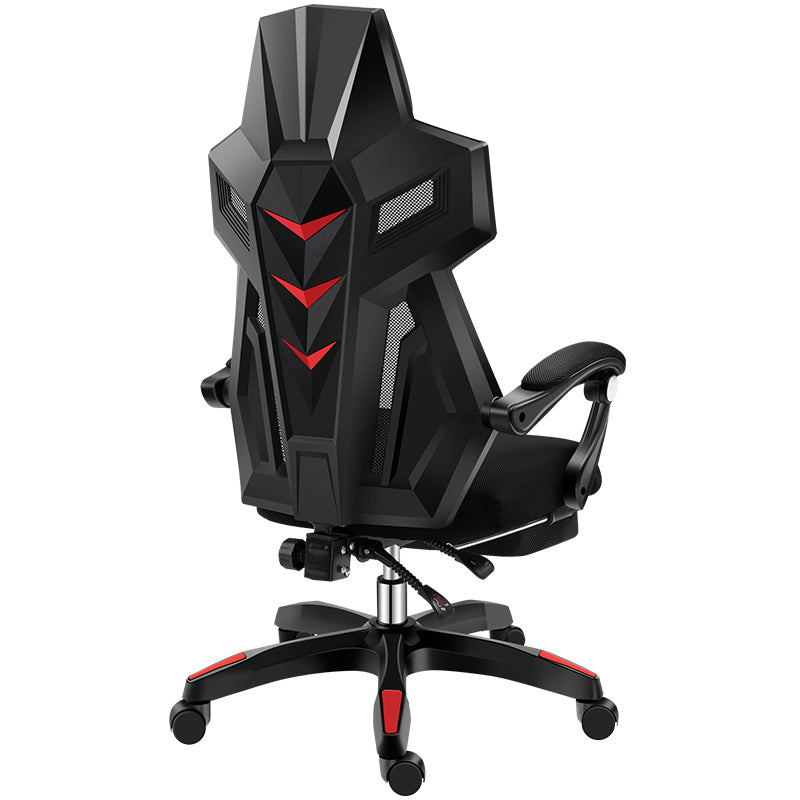 Black Nylon Frame Modern Gaming Chair Swivel Computer Desk Chair with Padded Arms Textured Black With Footrest Sponge Clearhalo 'furn' 'furn_office_chair' 'Furniture' 'furniture_office_chair' 'Office Chairs' 'Office Furniture' 'office_chair' 5011321