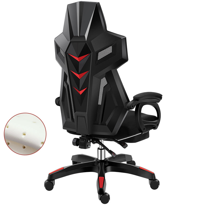 Black Nylon Frame Modern Gaming Chair Swivel Computer Desk Chair with Padded Arms Black With Footrest Latex Clearhalo 'furn' 'furn_office_chair' 'Furniture' 'furniture_office_chair' 'Office Chairs' 'Office Furniture' 'office_chair' 5011334
