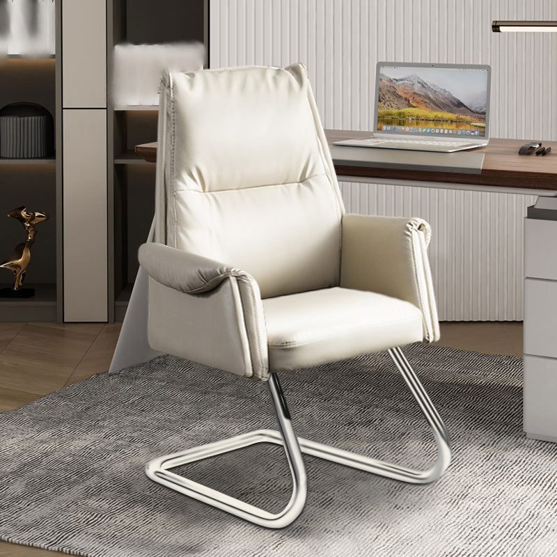Metal Frame Contemporary Style Office Chair Ergonomic Task Chair Gloss White Faux Leather Clearhalo 'furn' 'furn_office_chair' 'Furniture' 'furniture_office_chair' 'Office Chairs' 'Office Furniture' 'office_chair' 5011369