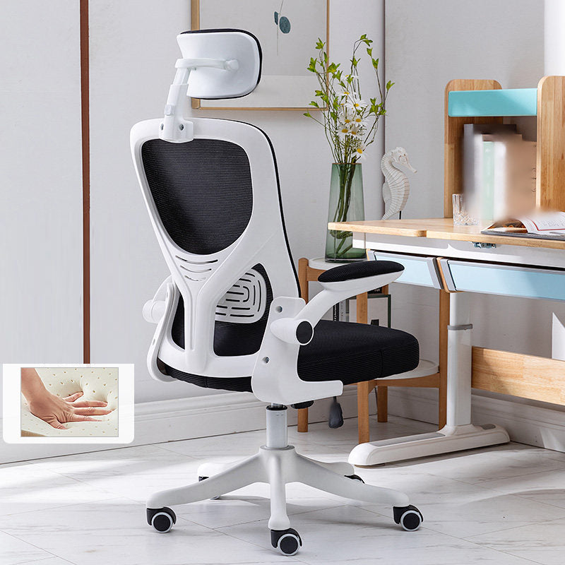 High Back Office Chair with Sponge Cushion Adjustable Arm Office Chair for Office White-Black With Headrest Clearhalo 'furn' 'furn_office_chair' 'Furniture' 'furniture_office_chair' 'Office Chairs' 'Office Furniture' 'office_chair' 5011451