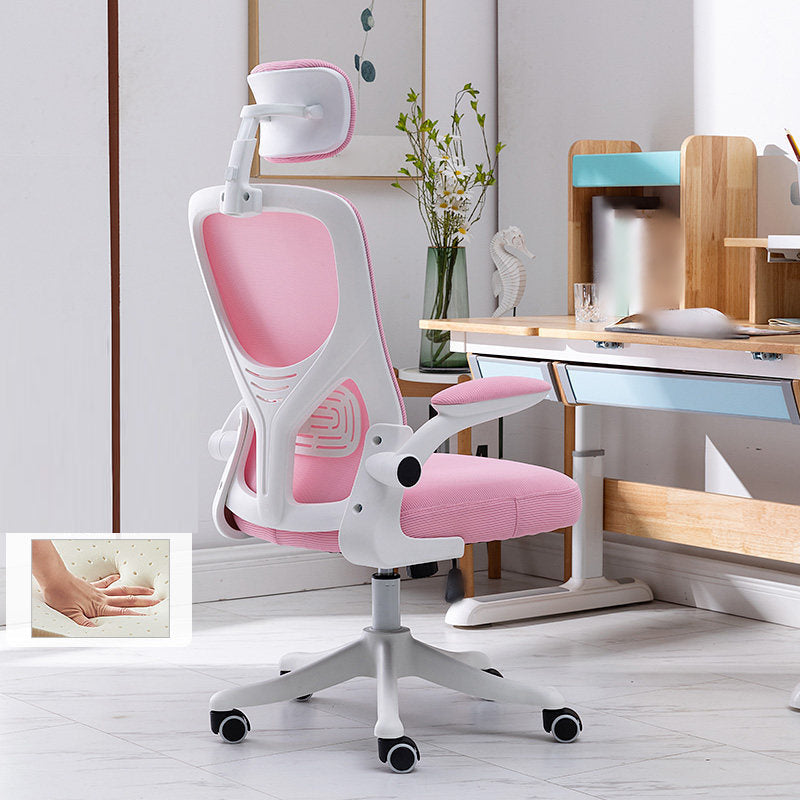 High Back Office Chair with Sponge Cushion Adjustable Arm Office Chair for Office White-Pink With Headrest Clearhalo 'furn' 'furn_office_chair' 'Furniture' 'furniture_office_chair' 'Office Chairs' 'Office Furniture' 'office_chair' 5011456