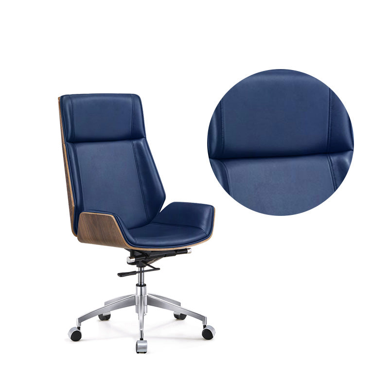 Metal Frame Modern Office Chair Executive Ergonomic Desk Chair Dark Blue Faux Leather Casters Included Clearhalo 'furn' 'furn_office_chair' 'Furniture' 'furniture_office_chair' 'Office Chairs' 'Office Furniture' 'office_chair' 5011490