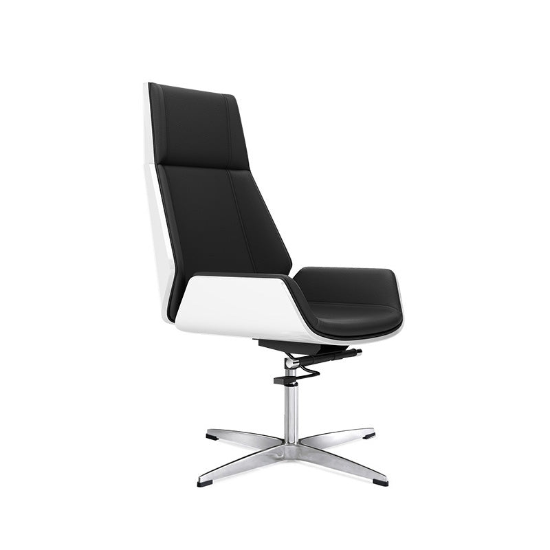 Metal Frame Modern Office Chair Executive Ergonomic Desk Chair Black White Faux Leather Casters Not Included Clearhalo 'furn' 'furn_office_chair' 'Furniture' 'furniture_office_chair' 'Office Chairs' 'Office Furniture' 'office_chair' 5011496