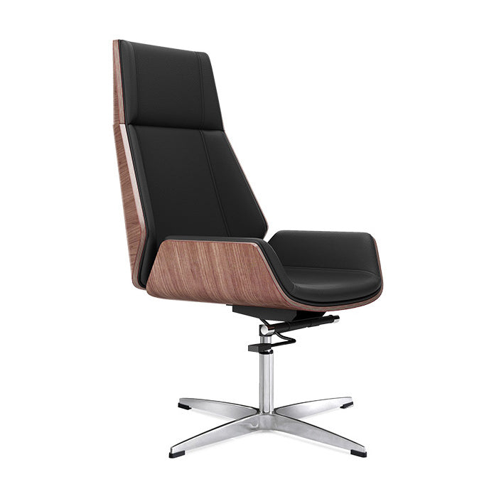 Executive Ergonomic Desk Chair Silver Metal Frame Modern Office Chair Black Faux Leather Casters Not Included Clearhalo 'furn' 'furn_office_chair' 'Furniture' 'furniture_office_chair' 'Office Chairs' 'Office Furniture' 'office_chair' 5011732