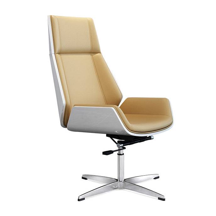 Executive Ergonomic Desk Chair Silver Metal Frame Modern Office Chair Beige Faux Leather Casters Not Included Clearhalo 'furn' 'furn_office_chair' 'Furniture' 'furniture_office_chair' 'Office Chairs' 'Office Furniture' 'office_chair' 5011736