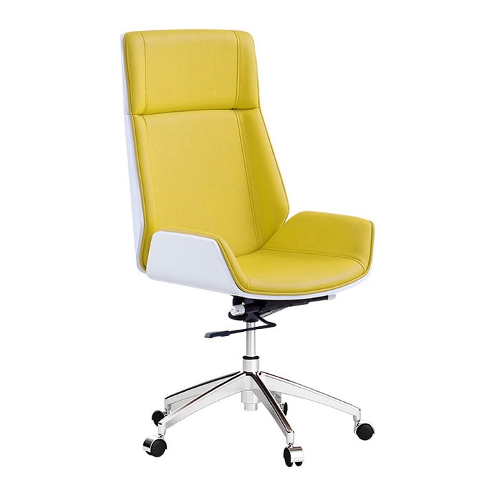 Executive Ergonomic Desk Chair Silver Metal Frame Modern Office Chair Yellow Faux Leather Casters Included Clearhalo 'furn' 'furn_office_chair' 'Furniture' 'furniture_office_chair' 'Office Chairs' 'Office Furniture' 'office_chair' 5011737