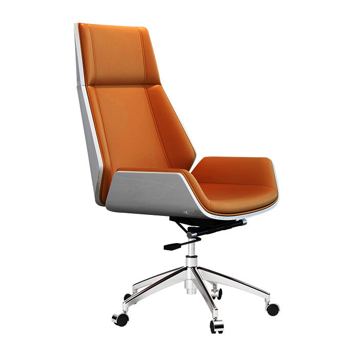 Executive Ergonomic Desk Chair Silver Metal Frame Modern Office Chair Brown Casters Included Clearhalo 'furn' 'furn_office_chair' 'Furniture' 'furniture_office_chair' 'Office Chairs' 'Office Furniture' 'office_chair' 5011739