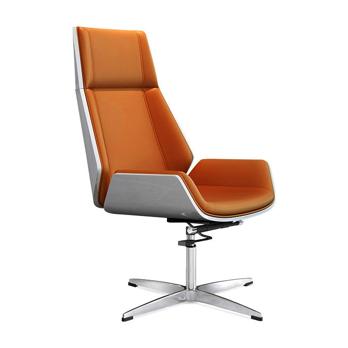 Executive Ergonomic Desk Chair Silver Metal Frame Modern Office Chair Brown Faux Leather Casters Not Included Clearhalo 'furn' 'furn_office_chair' 'Furniture' 'furniture_office_chair' 'Office Chairs' 'Office Furniture' 'office_chair' 5011742