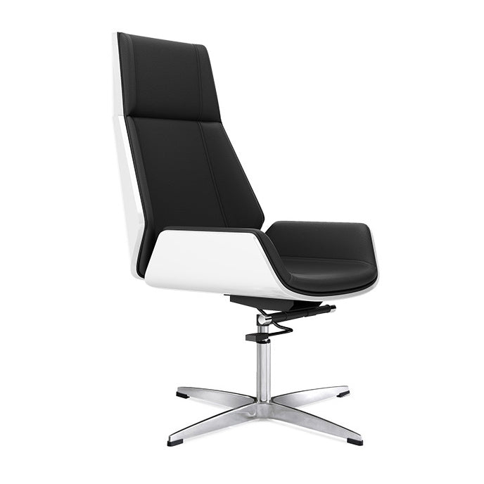 Executive Ergonomic Desk Chair Silver Metal Frame Modern Office Chair Black White Faux Leather Casters Not Included Clearhalo 'furn' 'furn_office_chair' 'Furniture' 'furniture_office_chair' 'Office Chairs' 'Office Furniture' 'office_chair' 5011745