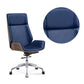 Executive Ergonomic Desk Chair Silver Metal Frame Modern Office Chair Dark Blue Faux Leather Casters Included Clearhalo 'furn' 'furn_office_chair' 'Furniture' 'furniture_office_chair' 'Office Chairs' 'Office Furniture' 'office_chair' 5011751