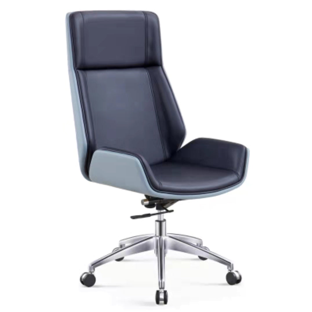 Executive Ergonomic Desk Chair Silver Metal Frame Modern Office Chair Dark Blue-Gray Faux Leather Casters Included Clearhalo 'furn' 'furn_office_chair' 'Furniture' 'furniture_office_chair' 'Office Chairs' 'Office Furniture' 'office_chair' 5011753
