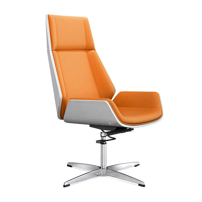 Executive Ergonomic Desk Chair Silver Metal Frame Modern Office Chair Orange Faux Leather Casters Not Included Clearhalo 'furn' 'furn_office_chair' 'Furniture' 'furniture_office_chair' 'Office Chairs' 'Office Furniture' 'office_chair' 5011757