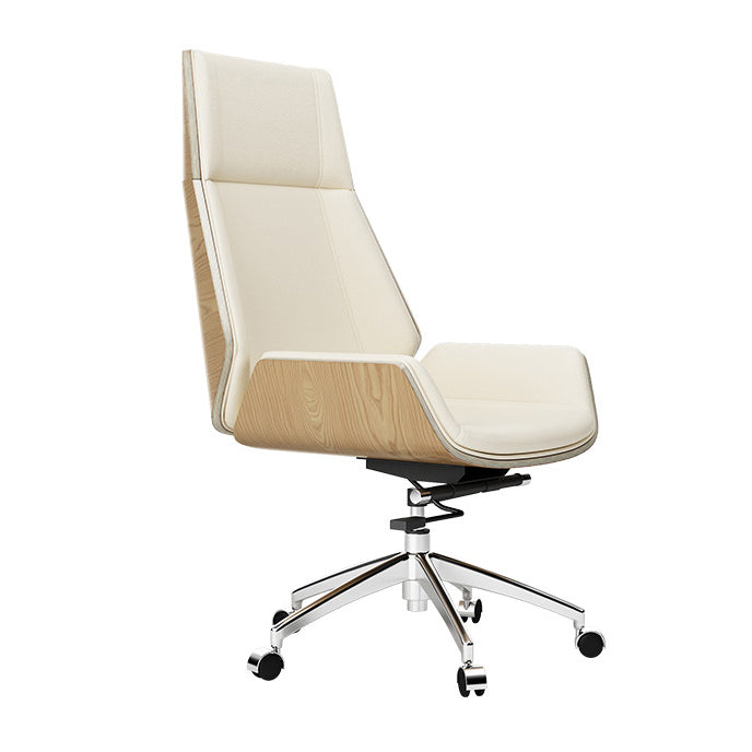Executive Ergonomic Desk Chair Silver Metal Frame Modern Office Chair Off-White Casters Included Clearhalo 'furn' 'furn_office_chair' 'Furniture' 'furniture_office_chair' 'Office Chairs' 'Office Furniture' 'office_chair' 5011758