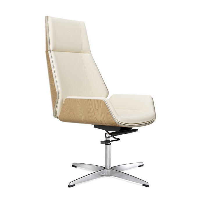 Executive Ergonomic Desk Chair Silver Metal Frame Modern Office Chair Off-White Faux Leather Casters Not Included Clearhalo 'furn' 'furn_office_chair' 'Furniture' 'furniture_office_chair' 'Office Chairs' 'Office Furniture' 'office_chair' 5011759