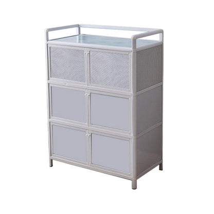 Metal Kitchen Dining Server Contemporary White Dining Server with Glass Doors 19.7"L x 13.8"W x 35.4"H Clearhalo 'buffet_sideboard' 'Buffets & Sideboards' 'furn' 'furn_buffet_sideboard' 'Furniture' 'furniture_buffet_sideboard' 'Kitchen & Dining Furniture' 5011771