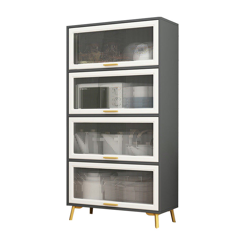 Contemporary Kitchen Dining Server Manufactured Wood Dining Server with Glass Doors Gray-White Vertical Glass Clearhalo 'buffet_sideboard' 'Buffets & Sideboards' 'Furniture' 'furniture_buffet_sideboard' 'Kitchen & Dining Furniture' 5011783