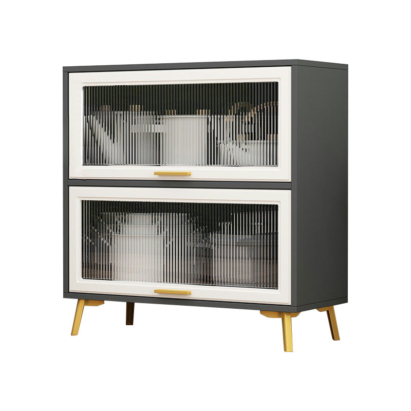 Contemporary Kitchen Dining Server Manufactured Wood Dining Server with Glass Doors Gray-White Vertical Glass Clearhalo 'buffet_sideboard' 'Buffets & Sideboards' 'Furniture' 'furniture_buffet_sideboard' 'Kitchen & Dining Furniture' 5011790