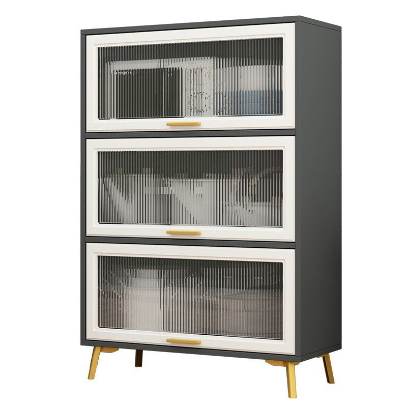 Contemporary Kitchen Dining Server Manufactured Wood Dining Server with Glass Doors Gray-White Vertical Glass Clearhalo 'buffet_sideboard' 'Buffets & Sideboards' 'Furniture' 'furniture_buffet_sideboard' 'Kitchen & Dining Furniture' 5011791