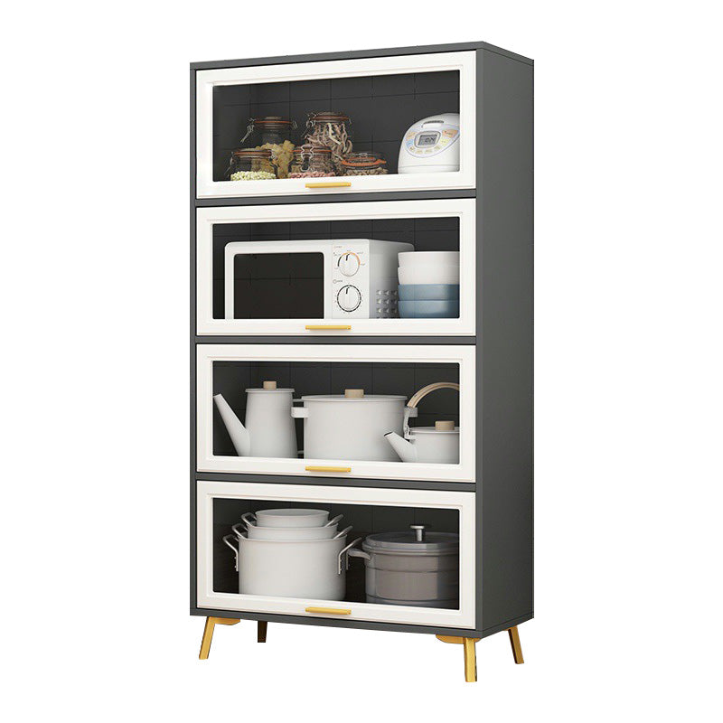 Contemporary Kitchen Dining Server Manufactured Wood Dining Server with Glass Doors Gray-White Transparent Glass Clearhalo 'buffet_sideboard' 'Buffets & Sideboards' 'Furniture' 'furniture_buffet_sideboard' 'Kitchen & Dining Furniture' 5011802