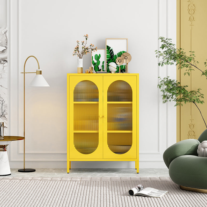Contemporary Iron Dining Server Glass Doors Living Room Cabinets 31"L x 14"W x 40"H Yellow Clearhalo 'buffet_sideboard' 'Buffets & Sideboards' 'furn' 'furn_buffet_sideboard' 'Furniture' 'furniture_buffet_sideboard' 'Kitchen & Dining Furniture' 5011823