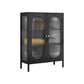 Contemporary Iron Dining Server Glass Doors Living Room Cabinets 31"L x 16"W x 40"H Black Clearhalo 'buffet_sideboard' 'Buffets & Sideboards' 'furn' 'furn_buffet_sideboard' 'Furniture' 'furniture_buffet_sideboard' 'Kitchen & Dining Furniture' 5011824