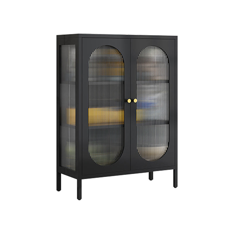 Contemporary Iron Dining Server Glass Doors Living Room Cabinets 31"L x 16"W x 40"H Black Clearhalo 'buffet_sideboard' 'Buffets & Sideboards' 'furn' 'furn_buffet_sideboard' 'Furniture' 'furniture_buffet_sideboard' 'Kitchen & Dining Furniture' 5011824