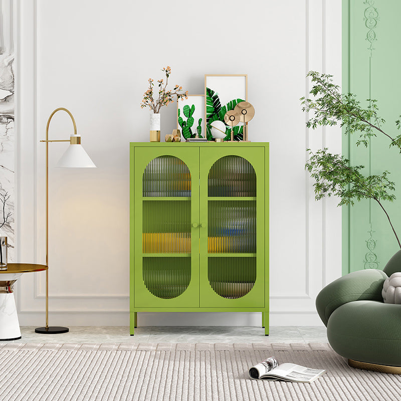 Contemporary Iron Dining Server Glass Doors Living Room Cabinets 31"L x 14"W x 40"H Avocado Green Clearhalo 'buffet_sideboard' 'Buffets & Sideboards' 'furn' 'furn_buffet_sideboard' 'Furniture' 'furniture_buffet_sideboard' 'Kitchen & Dining Furniture' 5011825