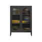 Contemporary Iron Dining Server Glass Doors Living Room Cabinets 31"L x 14"W x 40"H Black Clearhalo 'buffet_sideboard' 'Buffets & Sideboards' 'furn' 'furn_buffet_sideboard' 'Furniture' 'furniture_buffet_sideboard' 'Kitchen & Dining Furniture' 5011826