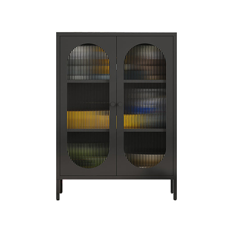 Contemporary Iron Dining Server Glass Doors Living Room Cabinets 31"L x 14"W x 40"H Black Clearhalo 'buffet_sideboard' 'Buffets & Sideboards' 'furn' 'furn_buffet_sideboard' 'Furniture' 'furniture_buffet_sideboard' 'Kitchen & Dining Furniture' 5011826