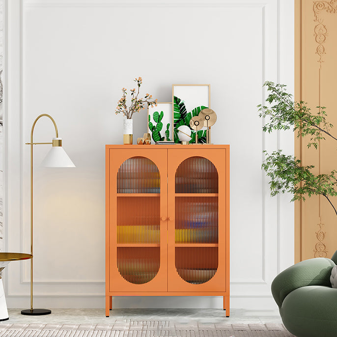 Contemporary Iron Dining Server Glass Doors Living Room Cabinets 31"L x 14"W x 40"H Orange Clearhalo 'buffet_sideboard' 'Buffets & Sideboards' 'furn' 'furn_buffet_sideboard' 'Furniture' 'furniture_buffet_sideboard' 'Kitchen & Dining Furniture' 5011834