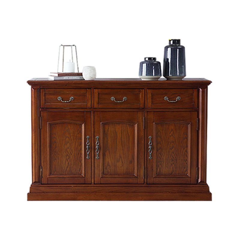 Brown Ash Wood Dining Server Contemporary Dining Server with Doors and Drawers 61"L x 15"W x 35"H Clearhalo 'buffet_sideboard' 'Buffets & Sideboards' 'furn' 'furn_buffet_sideboard' 'Furniture' 'furniture_buffet_sideboard' 'Kitchen & Dining Furniture' 5011898