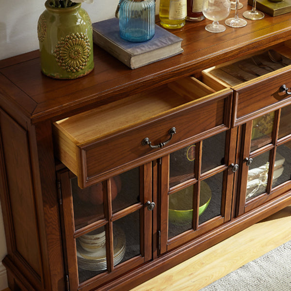 Brown Ash Wood Dining Server Contemporary Dining Server with Doors and Drawers Clearhalo 'buffet_sideboard' 'Buffets & Sideboards' 'furn' 'furn_buffet_sideboard' 'Furniture' 'furniture_buffet_sideboard' 'Kitchen & Dining Furniture' 5011899