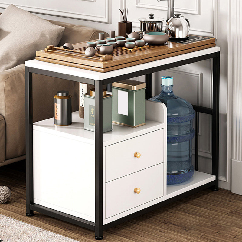 Rectangular Wood 4 Legs Side Table Two-Drawer End Table with Wheel White Clearhalo 'Coffee & Accent Tables' 'End & Side Tables' 'end_side_table' 'end_side_tables' 'furn' 'furn_end_side_tables' 'Furniture' 'furniture_end_side_table' 'Living Room Furniture' 5011993