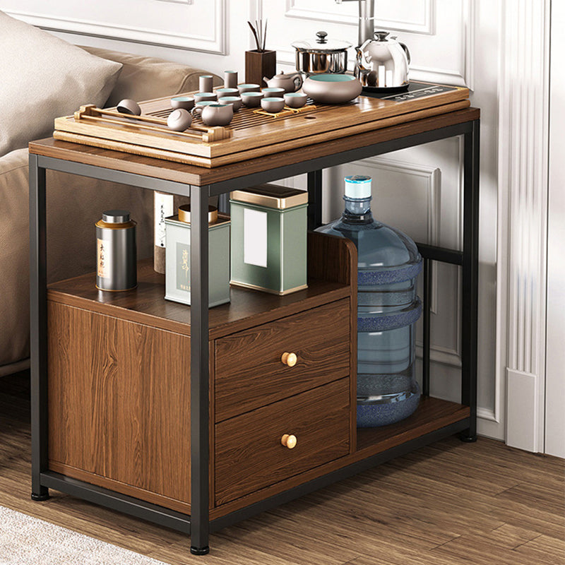 Rectangular Wood 4 Legs Side Table Two-Drawer End Table with Wheel 27.5"L x 15"W x 28"H Natural Clearhalo 'Coffee & Accent Tables' 'End & Side Tables' 'end_side_table' 'end_side_tables' 'furn' 'furn_end_side_tables' 'Furniture' 'furniture_end_side_table' 'Living Room Furniture' 5011994