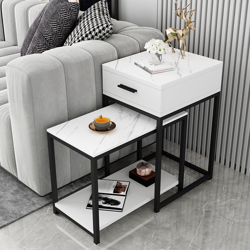 Modern Square 4 Legs End Table with Shelves and Storage for Living Room White Clearhalo 'Coffee & Accent Tables' 'End & Side Tables' 'end_side_table' 'end_side_tables' 'furn' 'furn_end_side_tables' 'Furniture' 'furniture_end_side_table' 'Living Room Furniture' 5012023