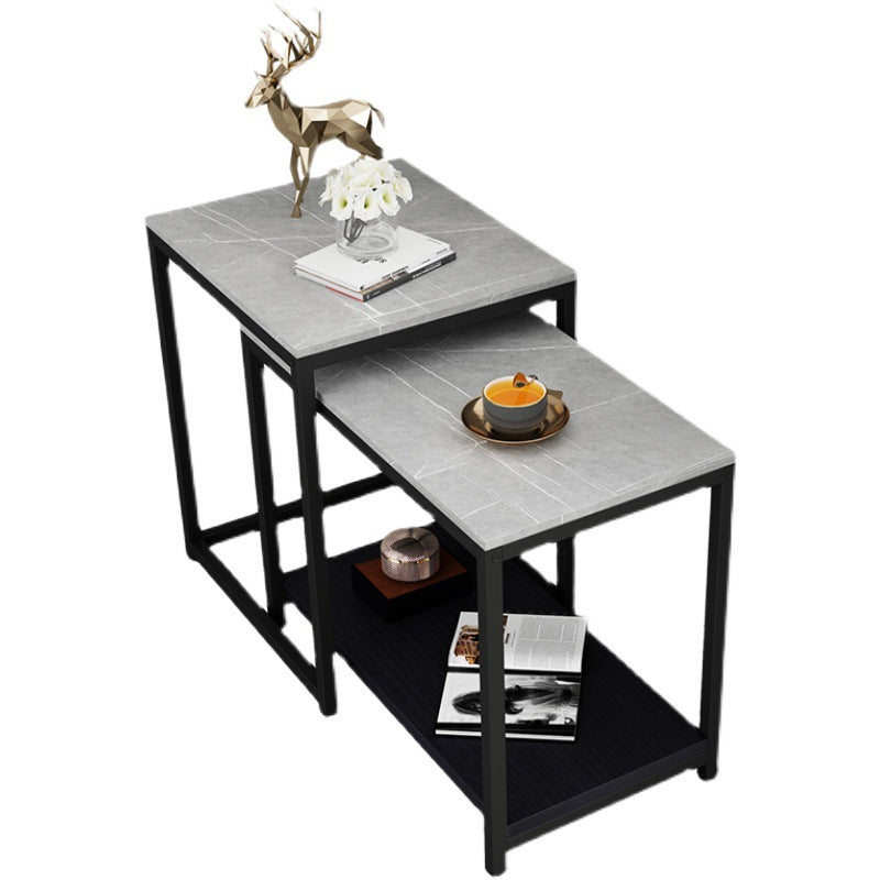 Modern Square 4 Legs End Table with Shelves and Storage for Living Room Gray Clearhalo 'Coffee & Accent Tables' 'End & Side Tables' 'end_side_table' 'end_side_tables' 'furn' 'furn_end_side_tables' 'Furniture' 'furniture_end_side_table' 'Living Room Furniture' 5012027