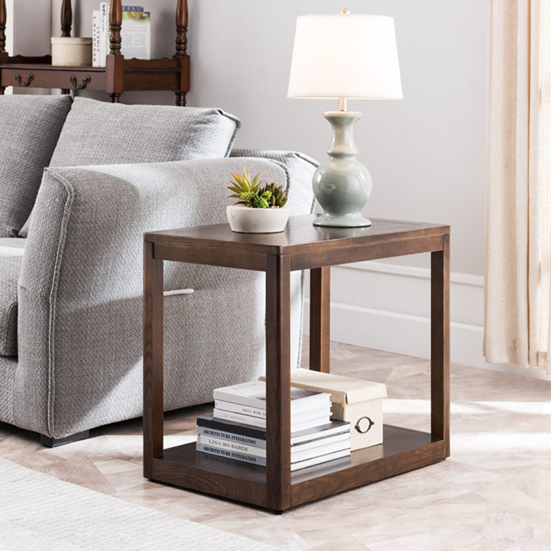 Modern Wood Side Table with no Wheels and Drawers for Living Room Dark Brown Frame Clearhalo 'Coffee & Accent Tables' 'End & Side Tables' 'end_side_table' 'end_side_tables' 'furn' 'furn_end_side_tables' 'Furniture' 'furniture_end_side_table' 'Living Room Furniture' 5012049