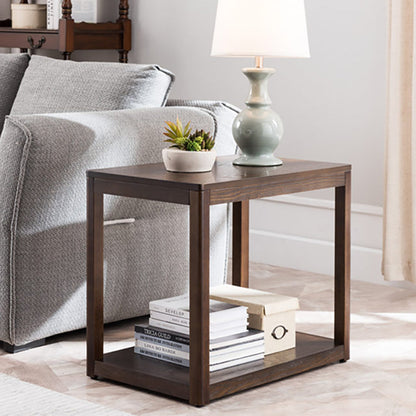 Modern Wood Side Table with no Wheels and Drawers for Living Room 24"L x 16"W x 24"H Dark Brown Frame