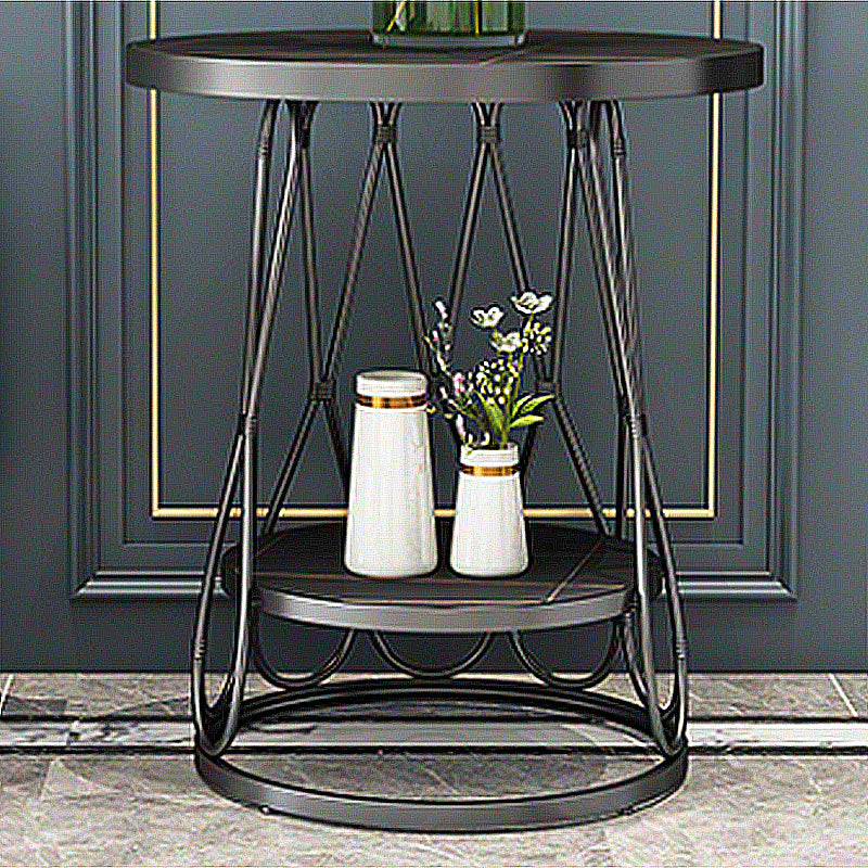 Round Faux Marble Side Table 47"L X 47"W X 62"H Iron Block Side End Snack Table Black Black Gold Shelves Included Clearhalo 'Coffee & Accent Tables' 'End & Side Tables' 'end_side_table' 'end_side_tables' 'furn' 'furn_end_side_tables' 'Furniture' 'furniture_end_side_table' 'Living Room Furniture' 5012101