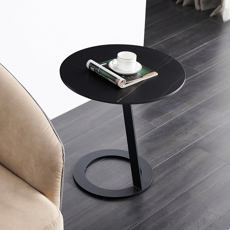 Round Stone Top Side End Table Frame Sofa Side End Table for Living Room Pedestal Black Clearhalo 'Coffee & Accent Tables' 'End & Side Tables' 'end_side_table' 'end_side_tables' 'furn' 'furn_end_side_tables' 'Furniture' 'furniture_end_side_table' 'Living Room Furniture' 5012234