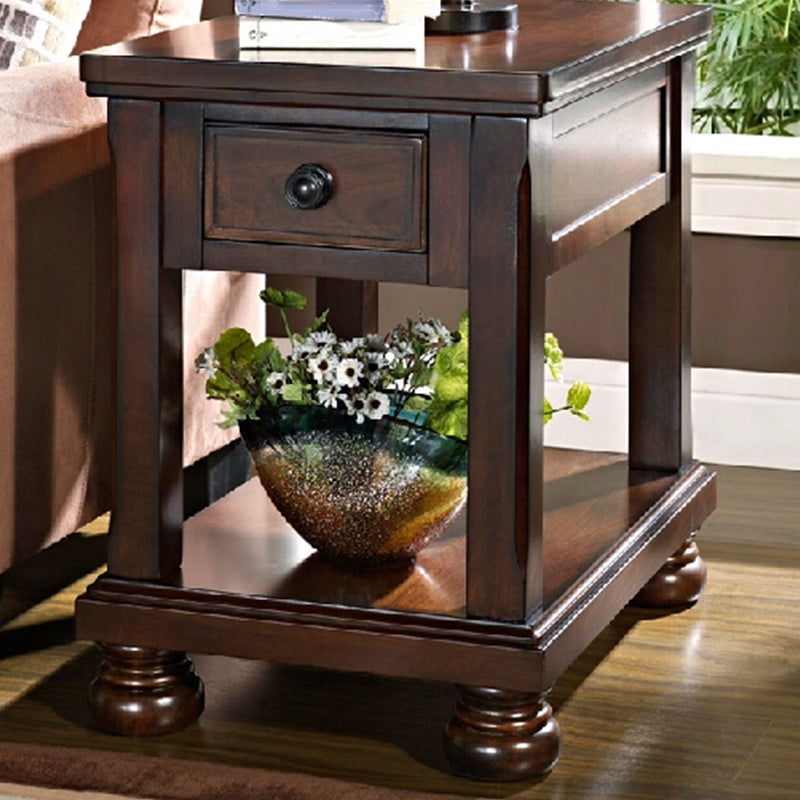 Traditional Ashwood Side End Table Lacquered Sofa End Table for Living Room 25.5"L x 19"W x 25.5"H Dark Brown Rectangular Clearhalo 'Coffee & Accent Tables' 'End & Side Tables' 'end_side_table' 'end_side_tables' 'furn' 'furn_end_side_tables' 'Furniture' 'furniture_end_side_table' 'Living Room Furniture' 5012264