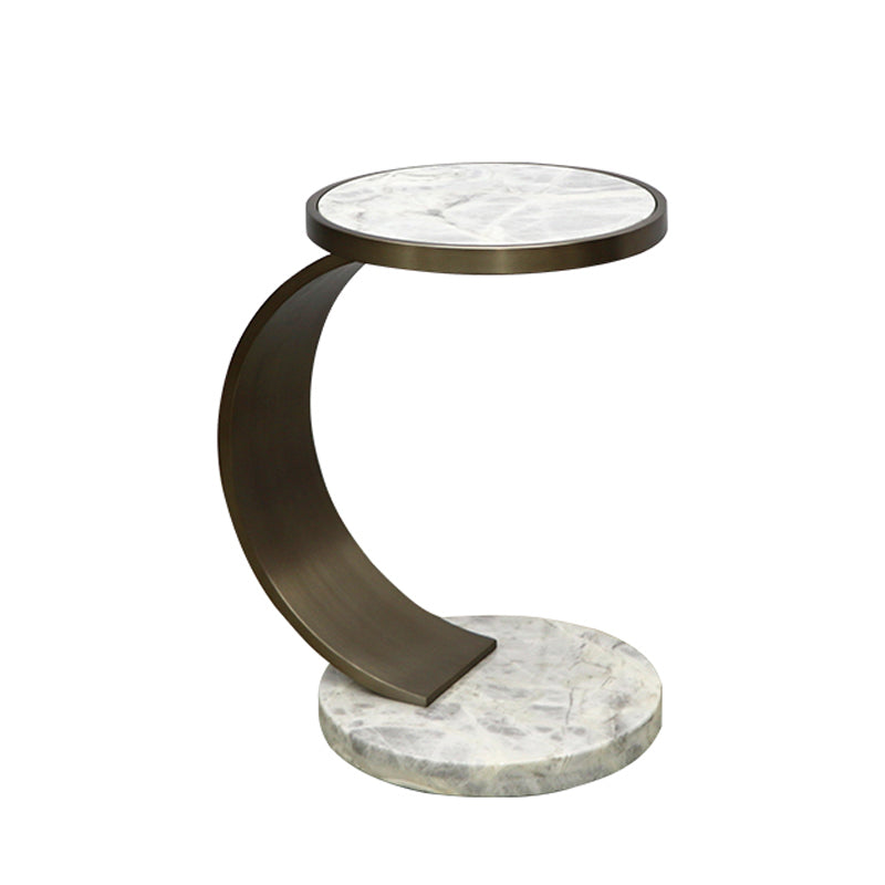 Marble Top End Table C Shape Sofa Side End Table for Living Room 14"L x 14"W x 20"H Beige Clearhalo 'Coffee & Accent Tables' 'End & Side Tables' 'end_side_table' 'end_side_tables' 'furn' 'furn_end_side_tables' 'Furniture' 'furniture_end_side_table' 'Living Room Furniture' 5012306