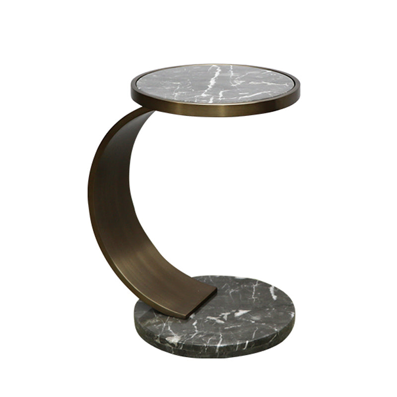 Marble Top End Table C Shape Sofa Side End Table for Living Room 14"L x 14"W x 20"H Light Grey Clearhalo 'Coffee & Accent Tables' 'End & Side Tables' 'end_side_table' 'end_side_tables' 'furn' 'furn_end_side_tables' 'Furniture' 'furniture_end_side_table' 'Living Room Furniture' 5012307