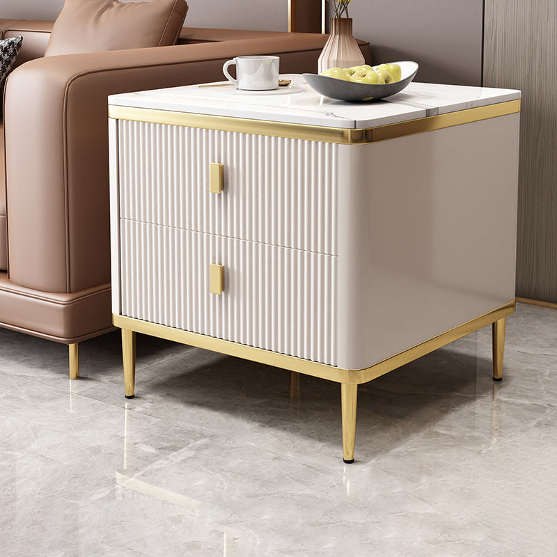 Gorgeous Wood Four-Leg Side Table with Two Drawers for Living Room 23.6"L x 23.6"W x 23.6"H Light Khaki Clearhalo 'Coffee & Accent Tables' 'End & Side Tables' 'end_side_table' 'end_side_tables' 'furn' 'furn_end_side_tables' 'Furniture' 'furniture_end_side_table' 'Living Room Furniture' 5012323