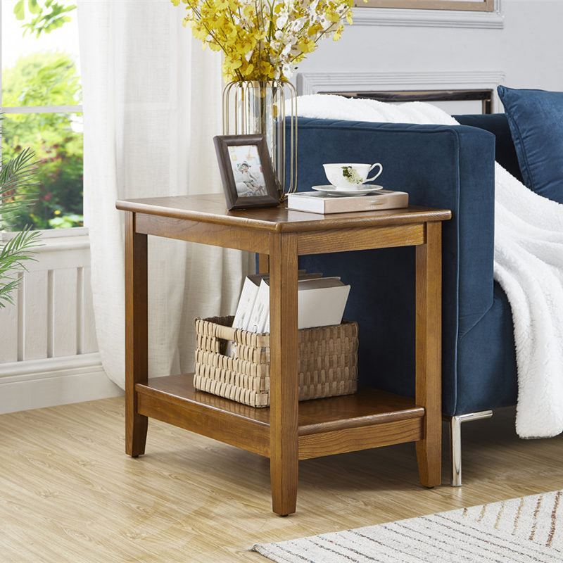 Modern Square Wood 4 Legs End Table with Shelf for Living Room Walnut Clearhalo 'Coffee & Accent Tables' 'End & Side Tables' 'end_side_table' 'end_side_tables' 'furn' 'furn_end_side_tables' 'Furniture' 'furniture_end_side_table' 'Living Room Furniture' 5012489