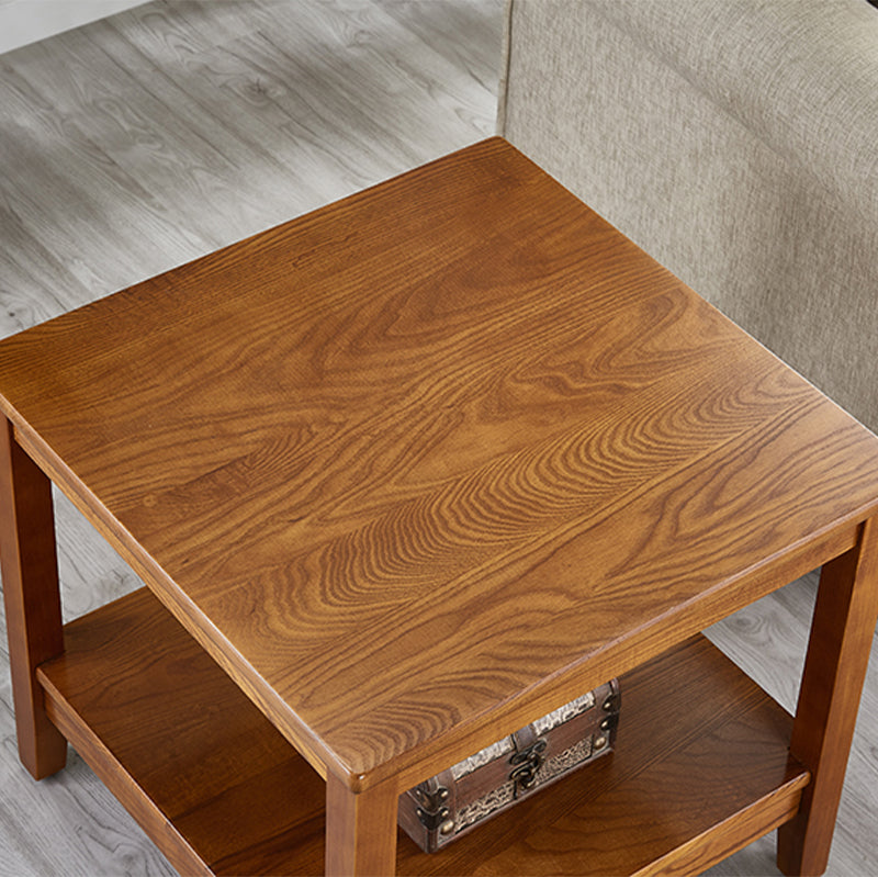 Rubberwood Double Tier End Table, Brown End Table with Storage Clearhalo 'Coffee & Accent Tables' 'End & Side Tables' 'end_side_table' 'end_side_tables' 'furn' 'furn_end_side_tables' 'Furniture' 'furniture_end_side_table' 'Living Room Furniture' 5012530